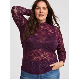 Torrid Sheer Stretch Lace Mock Neck Long Sleeve Top Sz 4 Winter Bloom Floral NNT